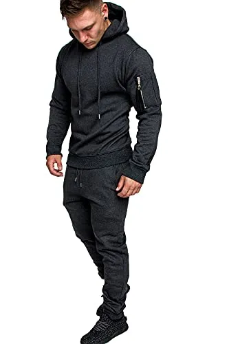 REPUBLIX Herren Cargo Stil Sportanzug Jogginganzug Trainingsanzug Sporthose+Hoodie R-0028 Anthrazit XXL