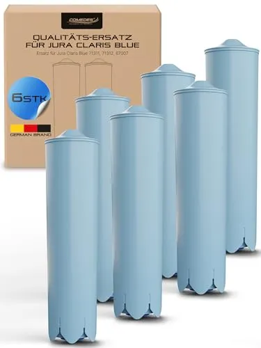 Comedes Wasserfilter 6er Set für Jura Claris Blue - Wasserfilter für Kaffeemaschinen, 6er Set mit optimalem Kalkschutz für zahlreiche Jura Modelle, sorgt für besten Kaffeegenuss ohne Ablagerungen.
