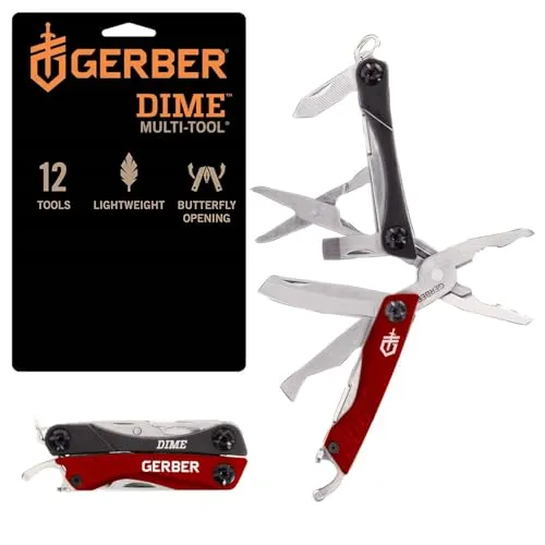 Gerber Multifunktionswerkzeug mit 12 Funktionen, Dime Pocket Multi-tool, Rot, 31-003622