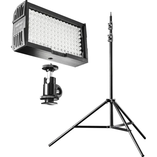 Walimex Pro Beleuchtungsset 128 LED für DSLR - Beleuchtungsset für Videoaufnahmen mit flimmerfreier, dimmbarer LED-Leuchte und stabilem Lampenstativ, ideal für Studio und On-Location. Inklusive Diffusor und Farbfilter für kreative Lichtgestaltung.