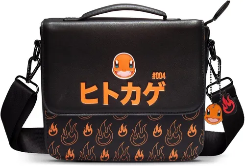 Pokemon Kunstleder Umhängetasche Charmander - Umhängetasche mit Charmander-Motiv, ideal für Pokémon-Fans. Offizielles Merchandise aus 100% Kunstleder mit verstellbarem Gurt und einzigartigem Flammendesign.