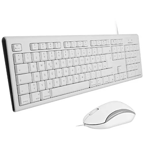 Macally QKEYCOMBO-DE, erweiterte USB Tastatur mit 3-Tasten Maus - Maus-Tastatur-Set mit ergonomischer USB-Tastatur für Mac im deutschen QWERTZ Layout und 105 Tasten. Plug & Play, kein Aufladen nötig, inkl. optischer Maus für effizientes Arbeiten.