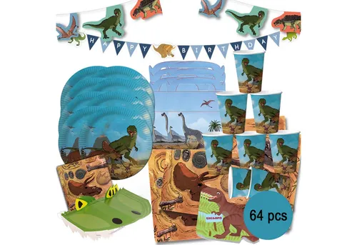 XXL Party-Set T-Rex Dino 62-tlg. Tisch-Deko für Kindergeburtstag