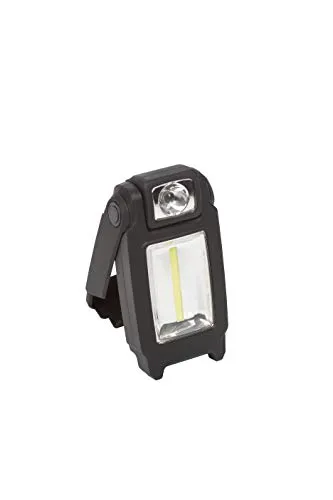 Werkstattlampe, Handy Cob LED-Taschenlampe, 1 W, IP20, Ra > 80, Schutzklasse III, 4000 K, ABS-Körper, gummiert, Multipositionsarm (150° Winkel), 2 Magnete, Stirnlampe (180° Winkel), 3xAAA Batterien