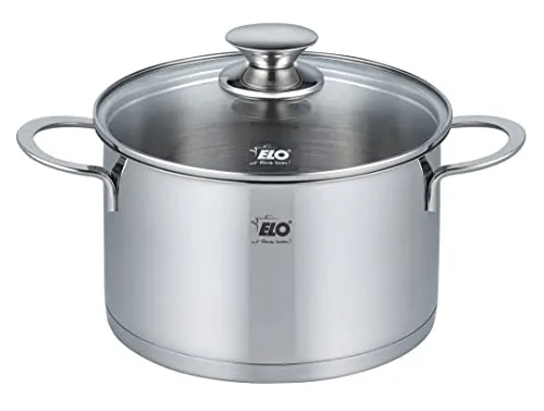 ELO 72551 Fleischtopf 20 cm mit Glasdeckel - Kochtöpfe mit energieeffizientem Kapselboden und Öl-Dosiersystem, ideal für vitaminschonendes Garen. Stoßfester Glasdeckel, geeignet für alle Herdarten, auch Induktion.