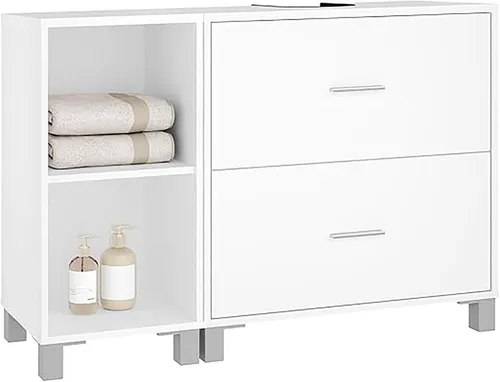 EUGAD Waschbeckenunterschrank (1-St) mit 2 Schubladen, Seitenschrank, freistehend, weiß, 90x60x30 cm