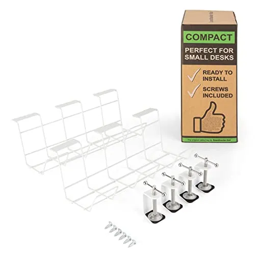 Scandinavian Hub Kabelmanagement Unter Tisch, 2er-Set Kabelkanal für Schreibtisch, Kabelmanagement Schreibtisch, Modularer Kabelhalter Leitet Wärme ab, Geräumige Kabelwanne, Kabelkorb Weiß