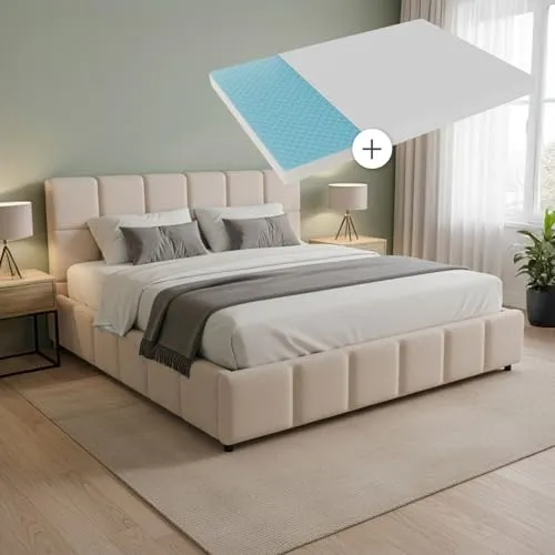 Juskys Polsterbett Florenz 180 x 200 cm – Modernes Bouclé-Bett mit Kopf- & Fußteil - Stilvolles Polsterbett Florenz in Beige: Hochwertiger Bouclé-Bezug, stabiler Holz- und Metallrahmen, belastbar bis 500 kg. Ideal für Schlafzimmer, Jugend- oder Gästezimmer – für höchsten Komfort und Langlebigkeit.