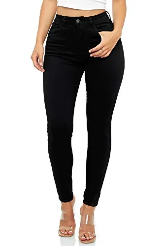 Elara Super High Waist Damen Hose Chunkyrayan EL12 Schwarz 48 (4XL) - Damen-Jeanshosen: Stylische High-Waist-Skinny-Jeans mit Push-Up-Effekt für eine perfekte Silhouette und vielfältige Kombinationsmöglichkeiten im Alltag oder Büro.