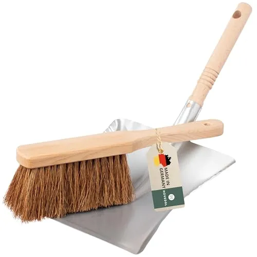 Kehrschaufel und Handfeger Kokos, Made in Germany, Kehrblech und Kokos Besen, Handbesen, Kehrset, Kehrgarnitur, Ideal für Draußen, Garten und Werkstatt