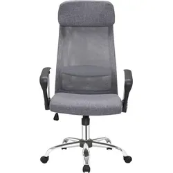 Möbilia Bürostuhl | Leinen-Stoff mit Mesh grau | Armlehnen Kunstleder | höhenverstellbar | Gestell Metall verchromt silbern | B 62 x T 60 x H 11... - Grau/Silber/Schwarz