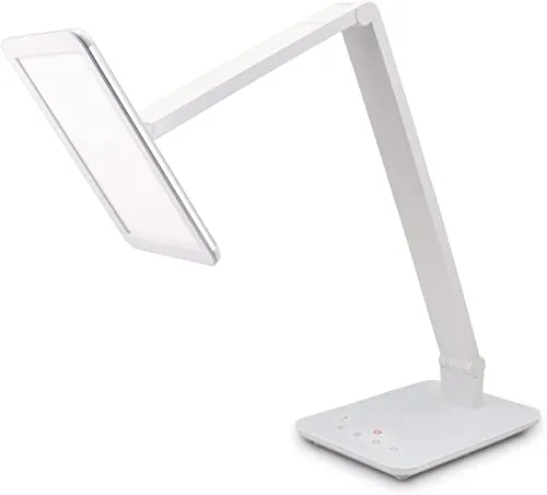 FeinTech LTL00100 LED Schreibtisch-Lampe - Moderne Schreibtischlampe mit dimmbarem Licht von warmweiß bis kaltweiß, ideal für Büro und Lesen. Extra große Leuchtfläche und USB-Anschluss für Smartphone-Ladung.