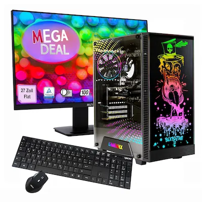 Hyrican GAMEMAX MegaDeal Rockstar SET2723 - Leistungsstarker Desktop-Computer mit AMD Ryzen 5 5600GT, 16 GB RAM und 480 GB SSD. Inklusive 27