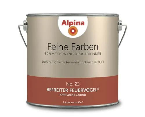 Alpina Feine Farben No. 22 Befreiter Feuervogel® – edelmatte Innenfarbe - Farben für einzigartige Raumstimmungen mit kraftvollem Feuerrot. Die edelmatte Wandfarbe sorgt für beeindruckende Farbtiefe und ist einfach zu verarbeiten.
