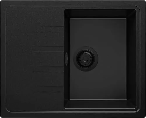 PRIMAGRAN Spülbecken Alles Schwarz 62x50cm, Granitspüle 1 Becken + Ablauf-Set, Küchenspüle ab 40er Unterschrank - Mailand S055