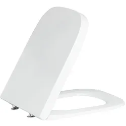 Geberit Renova Plan WC-Sitz, Standard - Eckiger WC-Sitz in glänzendem Weiß, ideal für Badmodernisierungen. Befestigung von oben für einfachen Austausch und harmonisches Design.