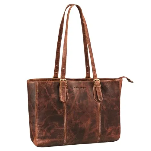 STILORD 'Rosalind' Damen Leder Handtasche Mittelgroß Umhängetasche groß Lederhandtasche Frauen Echtleder Shopper Tasche Damen, Farbe:prestige - braun