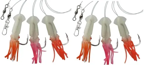 Produktbild Set 2 Dorschvorfächer von Dega by Jenzi Gummi Octopus 3 Arme Leuchtend Tintenfisch Norwegen fertig montiert Länge 145cm, Schnurstärke 0,60mm, Hakengröße 4/0