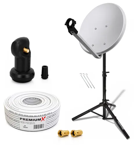 Premium X Camping Sat Anlage 45cm - SAT-Antennen mit 4K Unterstützung und wasserdichtem LNB, ideal für perfekten Empfang beim Camping.