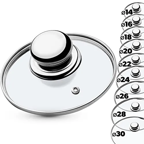 KADAX Glasdeckel, Topfdeckel Ø14 cm, hitzebeständig, mit Dampfloch, und Stahlgriff, Universaldeckel für Töpfe & Pfannen, klare Sicht, dicht schließend
