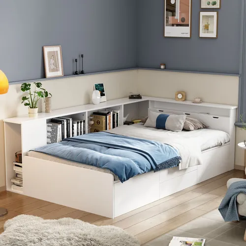 Multifunktionales Einzelbett mit Aufbewahrung, 90x200 cm