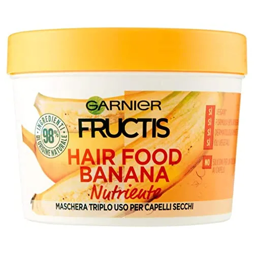 Garnier, Fructis, Hair Food Banana, pflegende Haarmaske, 3-in-1 mit veganer Formel, für trockenes Haar, 390 ml