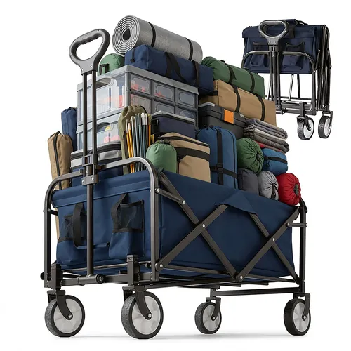 Relaxdays Faltbarer Bollerwagen, 100 kg, Teleskopgriff, Oxford-Gewebe, Transportwagen - Praktischer, blauer Bollerwagen für Einkäufe und Ausflüge. Mit Teleskopgriff für bequemes Ziehen und viel Stauraum (ca. 95 l). Klappbar und robust aus Oxford-Gewebe – ideal für Camping und Strand.