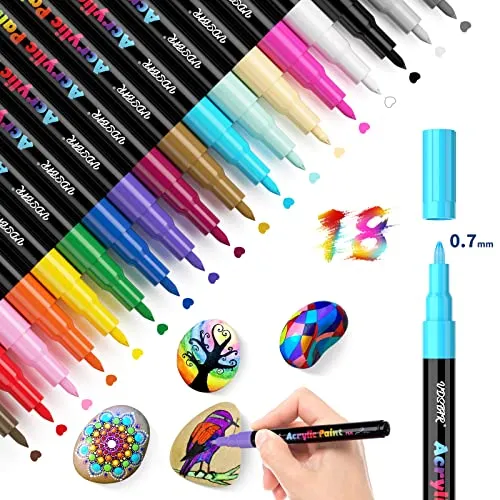 Micetyaler Acrylstifte für Steine Bemalen Set, 18 Farben Permanent Marker Wasserfeste Stifte 0,7mm feine Spitze für Leinwan DIY Ostereier Keramik Glas Porzellan Metall Kunststoff Holz