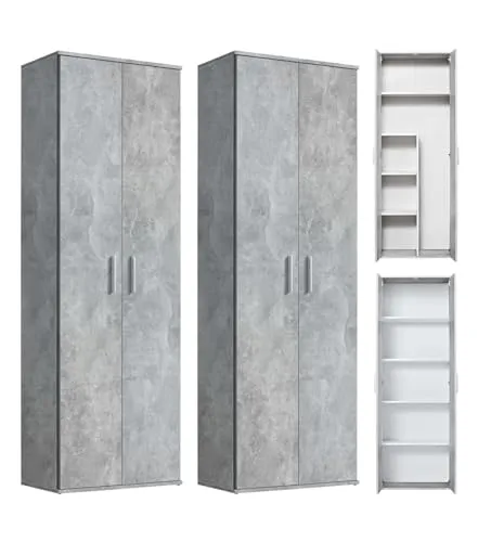 mokebo Schrank-Set Die Allzweckwaffe, (2er-Set) - Schranksysteme, vielseitige Stauraumlösungen mit Besenschrank & Schubladenschrank in Weiß, ideal für kleine Räume und schmalen Budget.