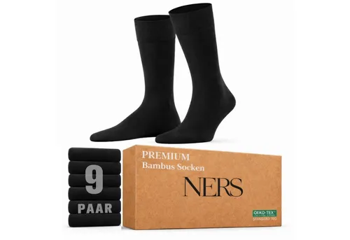 NERS Basicsocken 6 Paar Socken aus Bambus Damen & Herren, ohne Naht, Komfortbund (9-Paar) Premium Bambussocken Atmungsaktiv, & Weich, Geschenkbox