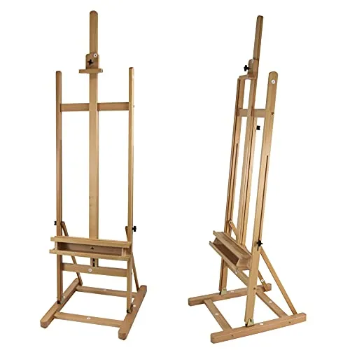 Paintersisters Atelier-Staffelei ARTA - stabile Studio-Staffelei mit H-Fuß aus Buchenholz FSC®, für Keilrahmen bis 120cm, mit Aufbau-Video, Holzstaffelei