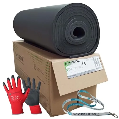 Armaflex Armacell original XG Kautschuk Platte + Handschuhe + Schlüsselband - Rohrisolierung mit 25 mm nicht selbstklebender Armaflex Platte, ideal für Wohnmobile und Fahrzeuge. Inklusive CAT2 Arbeitshandschuhe und SCORPROTECT Schlüsselband für zusätzlichen Schutz.