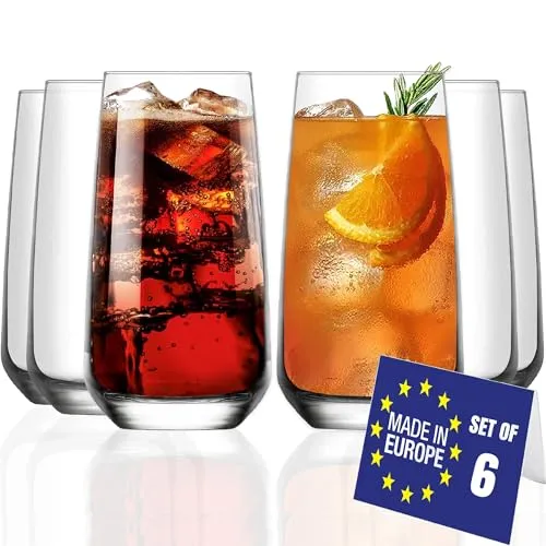 NORDIC SCHILLER Longdrinkgläser, Cocktail Gläser 6er Set 480ml%100 BLEI FREI Mojito, Wassergläser Spülmaschinenfest Trinkgläser Groß Longdrinkglas Highball Coktailgläser Caipirinha Gläser