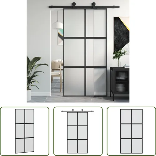 The Living Store Schiebetür Schwarz 102,5x205 cm Hartglas und Aluminium