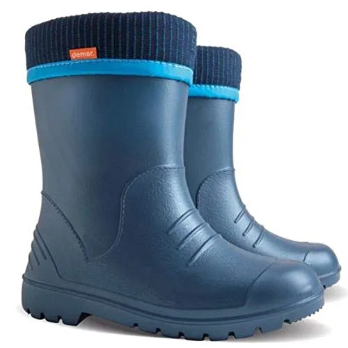 Demar Dino Kinder Gummistiefel - Thermostiefel für Mädchen und Jungen (30/31, Dunkelblau) - Gummistiefel mit warmem Wollfutter und rutschfester Sohle - ideal für Schnee und kaltes Wetter, leicht an- und auszuziehen.