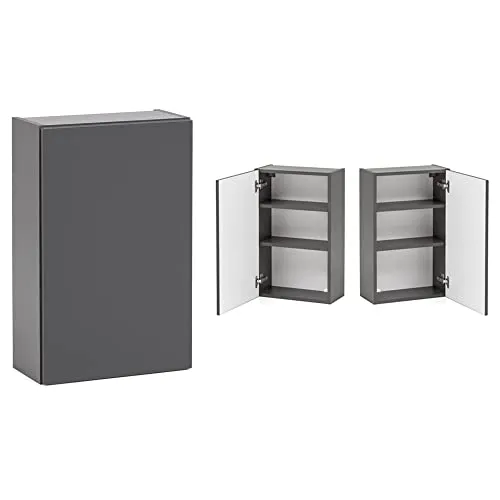 Lomadox Bad Hängeschrank 40 cm - Graphit mit Push-to-Open - Moderne Hängeschränke fürs Bad mit grifflosem Design und Push-to-Open Funktion. Ideal für platzsparende Lösungen und feuchtigkeitsresistente Oberflächen. Made in Germany.
