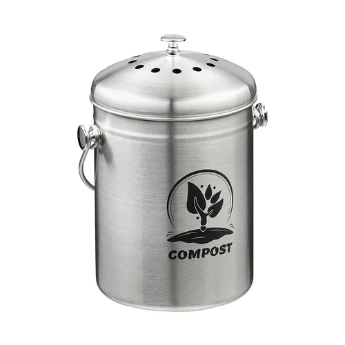 relaxdays Biomülleimer Komposteimer 5L mit Geruchsfilter in silber von Relaxdays