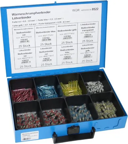 Dresselhaus Werkstatt-Set DH-8522 - Filme: Praktisches Sortiment mit Wärmeschrumpf- und Lötverbindern für effiziente Elektroinstallationen und Reparaturen.