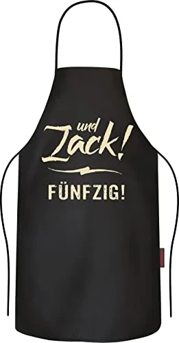 RAHMENLOS Grillschürze Kochschürze Küchenschürze als Geschenk zum 50. Geburtstag aus reiner Baumwolle - Zack! fünfzig