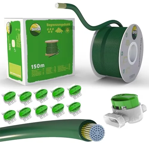 Produktbild 150m Begrenzungskabel + 10 Kabelverbinder für Mähroboter Rasenmäher Rasenroboter Zubehör Set Begrenzungsdraht für Suchkabel