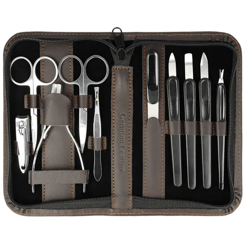 Nagelset Maniküre Pediküre Set 10 teilig Nagelschere Nagelzange Pinzette braun