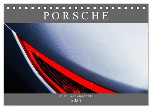 Porsche - pure Leidenschaft Tischkalender 2026 - Monatskalender im DIN A5 Querformat mit detailreichen Aufnahmen aus 70 Jahren Porsche-Modellpalette. Ideal für Technik- und Auto-Liebhaber.