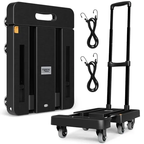 Troozy Sackkarre Klappbar mit Bremsen, Transportwagen 226KG, Sackkarren Klappbare mit 6 Universal-Räder, Plattformwagen mit Verstellbarer Deichsel, 2 Flexibles Seil, Transportkarre Rauscharm, Schwarz