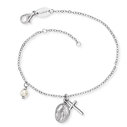 Engelsrufer Damen Armband mit Kreuz und Maria Symbol - Elegantes Armband aus Sterling Silber mit Maria und Kreuz Anhängern, verstellbar von 17-19 cm, nickelfrei und ideal für Allergiker. Inklusive Schmuckbox und Zertifikat.