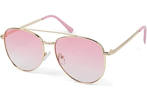 styleBREAKER Damen Piloten Sonnenbrille mit Strass Applikation, getönte Polycarbonat Gläser und Metall Gestell 09020119, Farbe:Gestell Gold/Glas Pink Verlauf