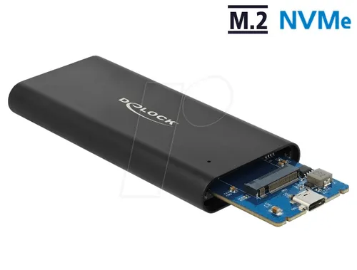 DELOCK 42614 - Externes M.2 NVMe Case - Gehäuse für Flash-Rams, unterstützt M.2 SSDs im 2280, 2260 und 2242 Format mit einer Datentransferrate von bis zu 10 Gbps über USB 3.1 Gen 2 für schnelle Datenübertragungen.