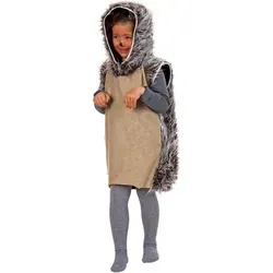 Festartikel Müller ärmelloses Igel Kinderkostüm mit Kapuze, Grau/Beige, Größe 116