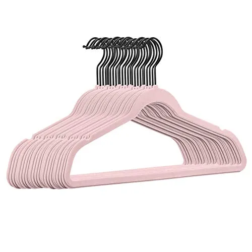 Stück hochwertige Samt Kleiderbügel in der Farbe Rosa mit schwarzem Haken/Anti-Rutsch/von StickandShine 25