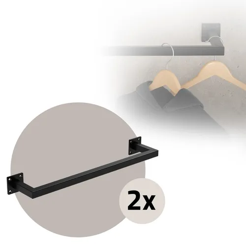 ML-DESIGN Kleiderstange Wandgarderobe - Rechteckige Stahlgarderobe in Schwarz - Kleiderwagen aus robustem Stahl, ideal für platzsparende Aufbewahrung. Inklusive Montagematerial für einfache Installation.