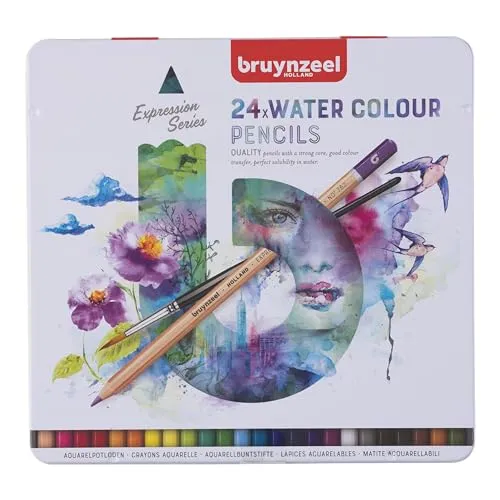 Bruynzeel Expression Aquarellstifte 24er-Set + Pinsel im Metalletui | wasserlösliche Stifte für Erwachsene, Bullet Journaling